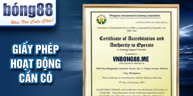 Giấy phép hoạt động cần có